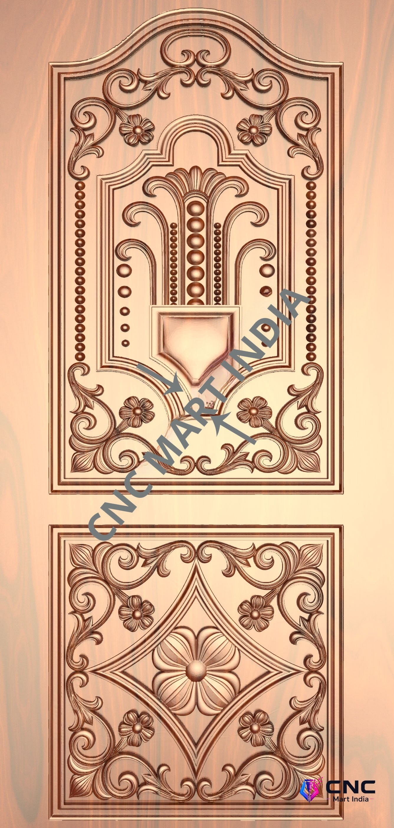 Arch - ARCH-02 Classical Floral Filigree Carved Wooden Door 3D Model